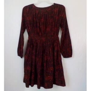 Walter Baker Red Black Floral Silky Pleated Dress Women size 6 Elastic Waist